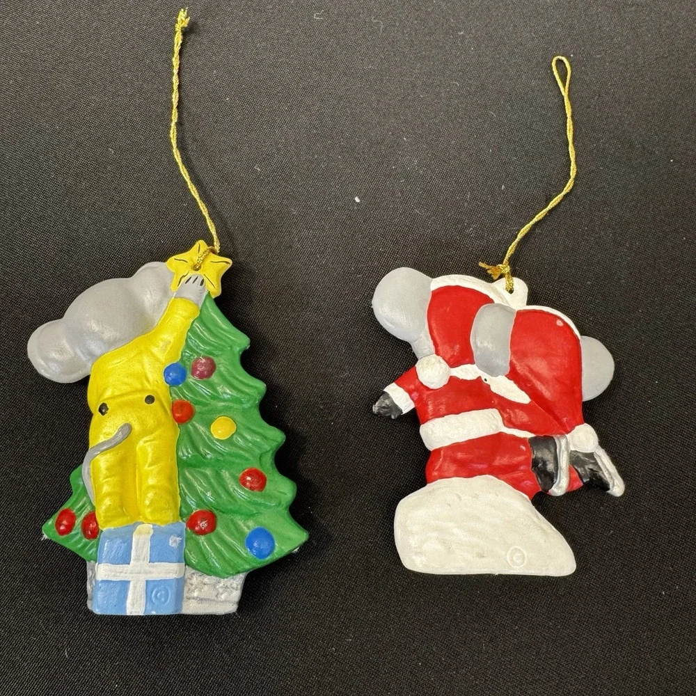 Lot of‎ 2 Ceramic Hand Painted Mouse Christmas Ornaments
